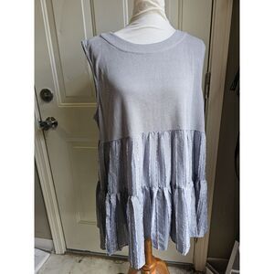 Entro Women's Gray Waffle Knit Tiered Ruffle Sleeveless Top Tunic Size 1X NEW